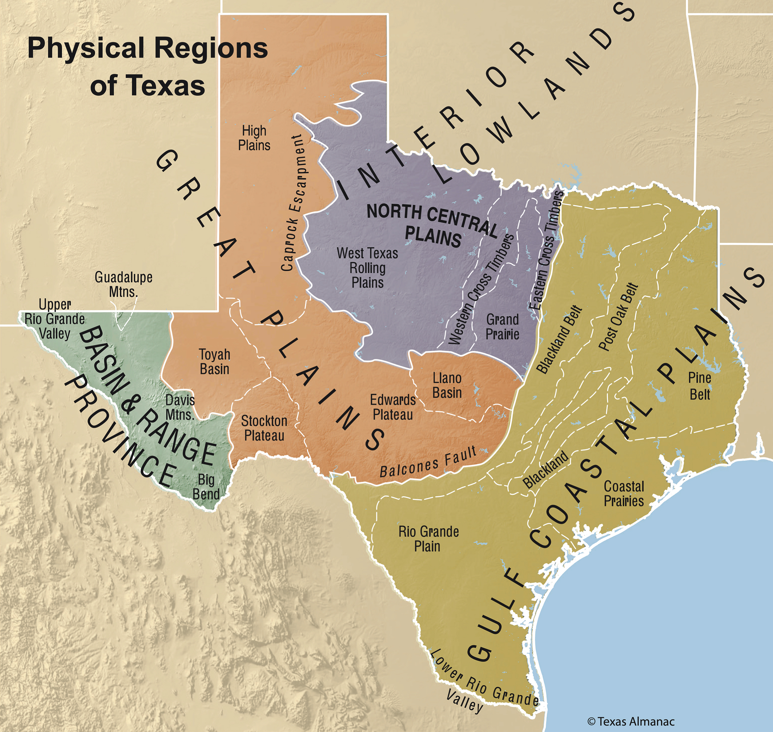 Major Physical Regions and Sub-Regions of Texas. Map Created by the Texas State Historical Association [12].