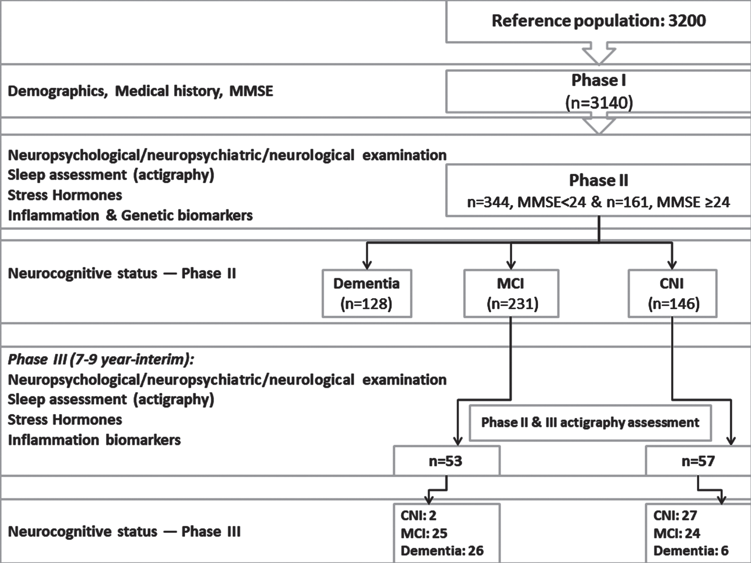 Flow diagram depicting the study protocol (Phase I, II, and III). Clinical categorization of the current sample (n = 110) in Phase II and III is also provided.