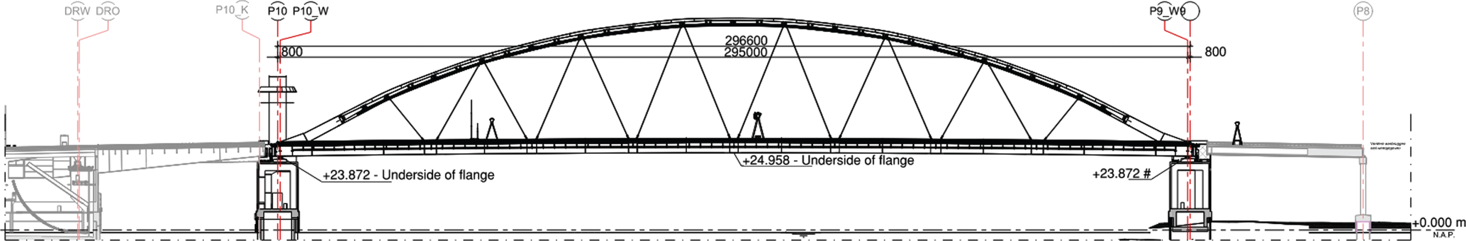 Elevation of the Van Brienenoord Bridge existing situation.
