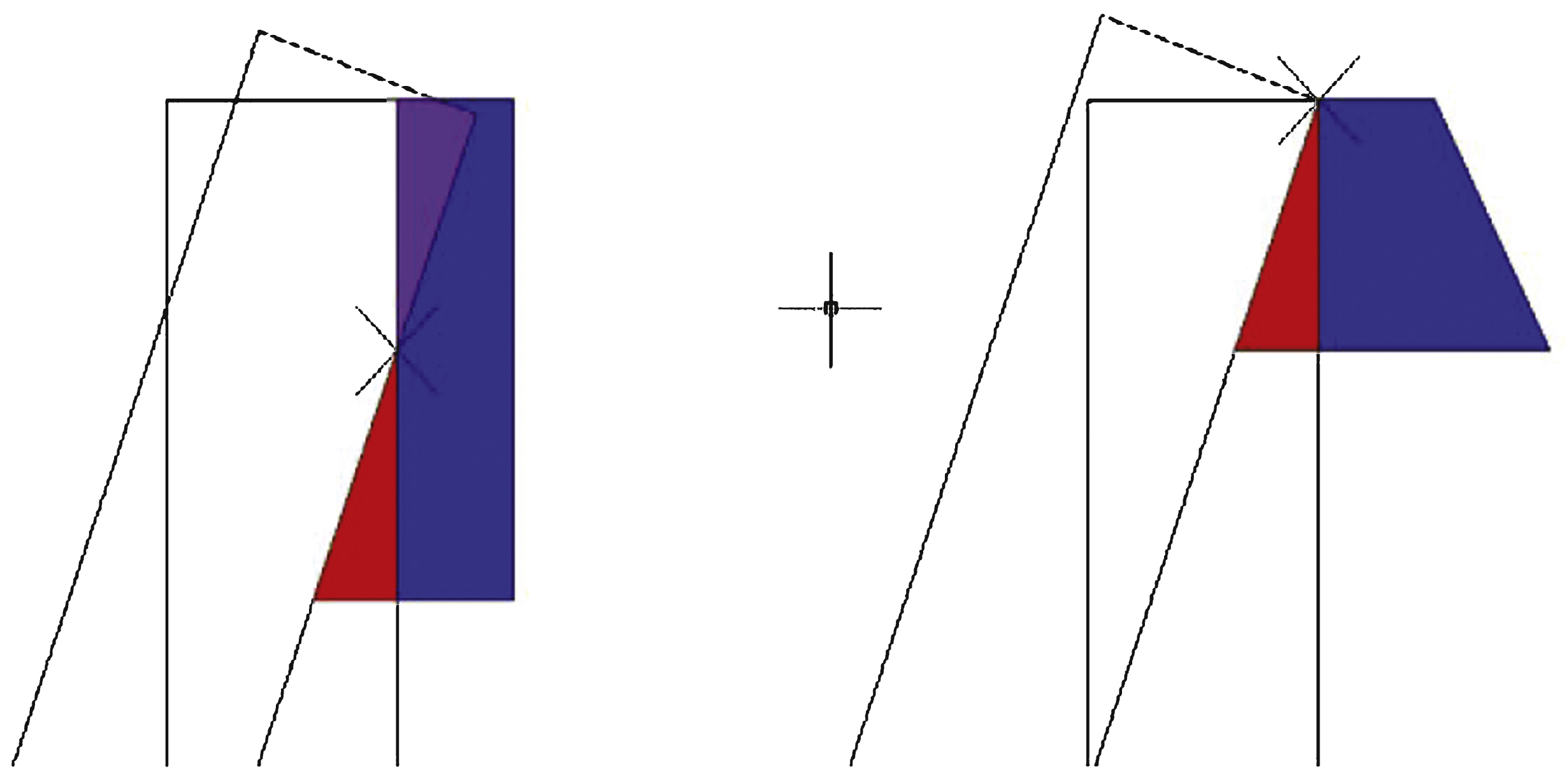 Schematic of glass rotation for traditional and trapezoidal silicone joints.