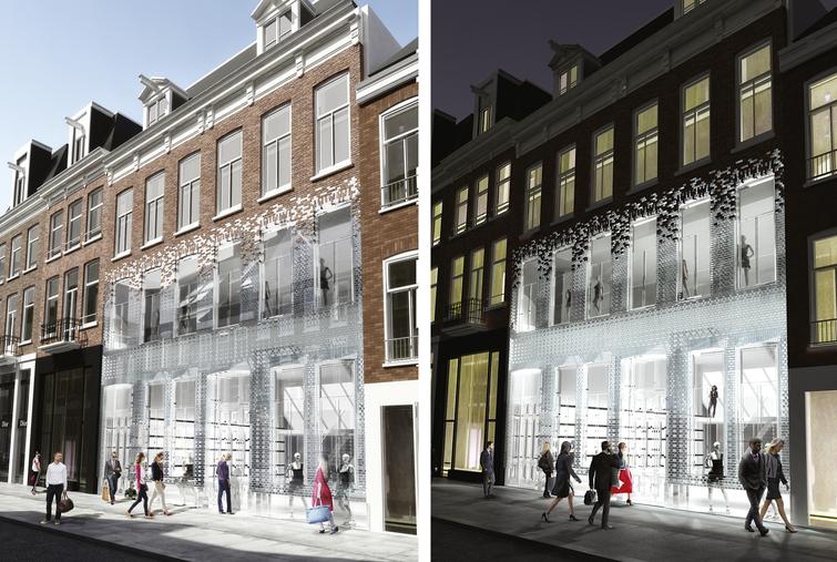 3-D impressions of the glass block facade for the Crystal House in Amsterdam.
