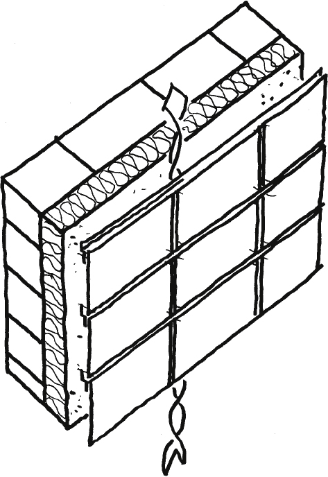 Insulated rear-ventilated masonry wall with cladding