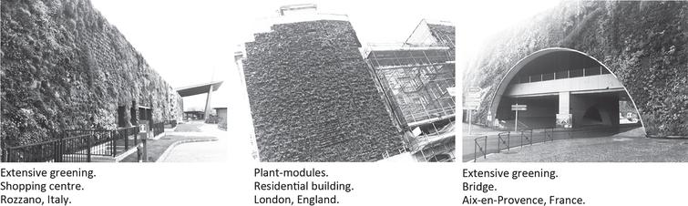 Examples of existing façade greening systems.