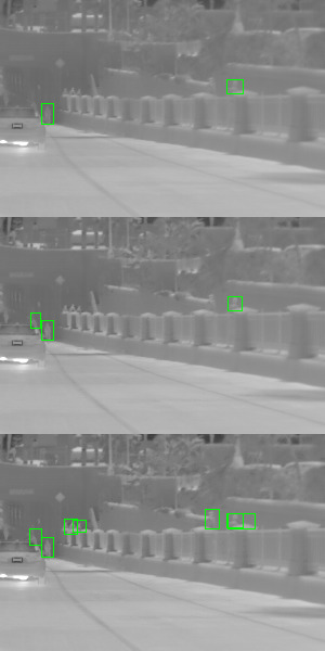 Person detection for different values of diameter. Top: 3, middle: 7, bottom: 11.