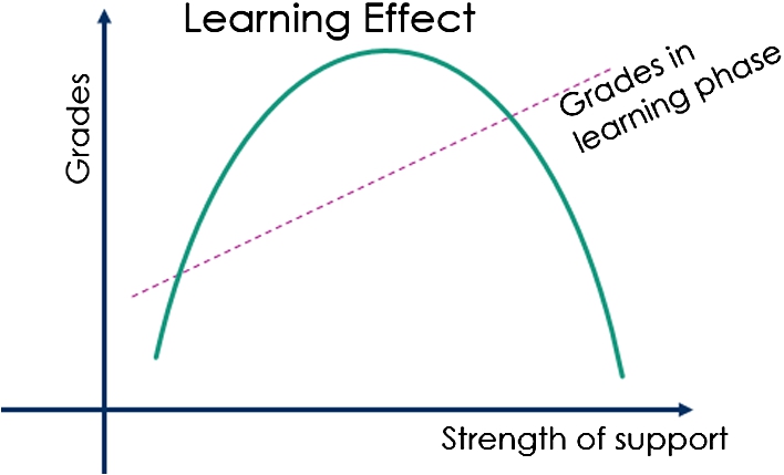 Relationship between strength of support and learning effect.