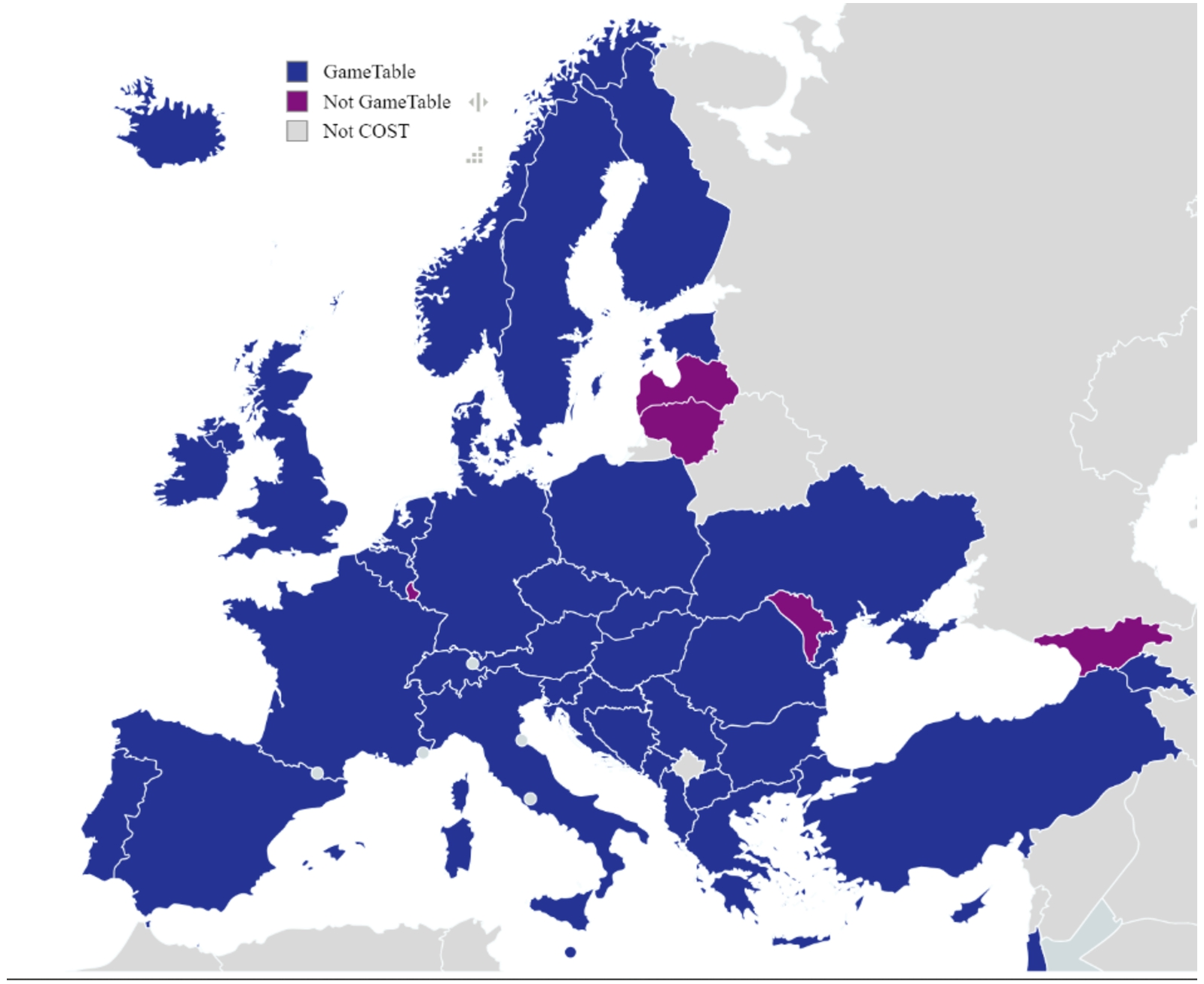 COST countries represented within GameTable MC.