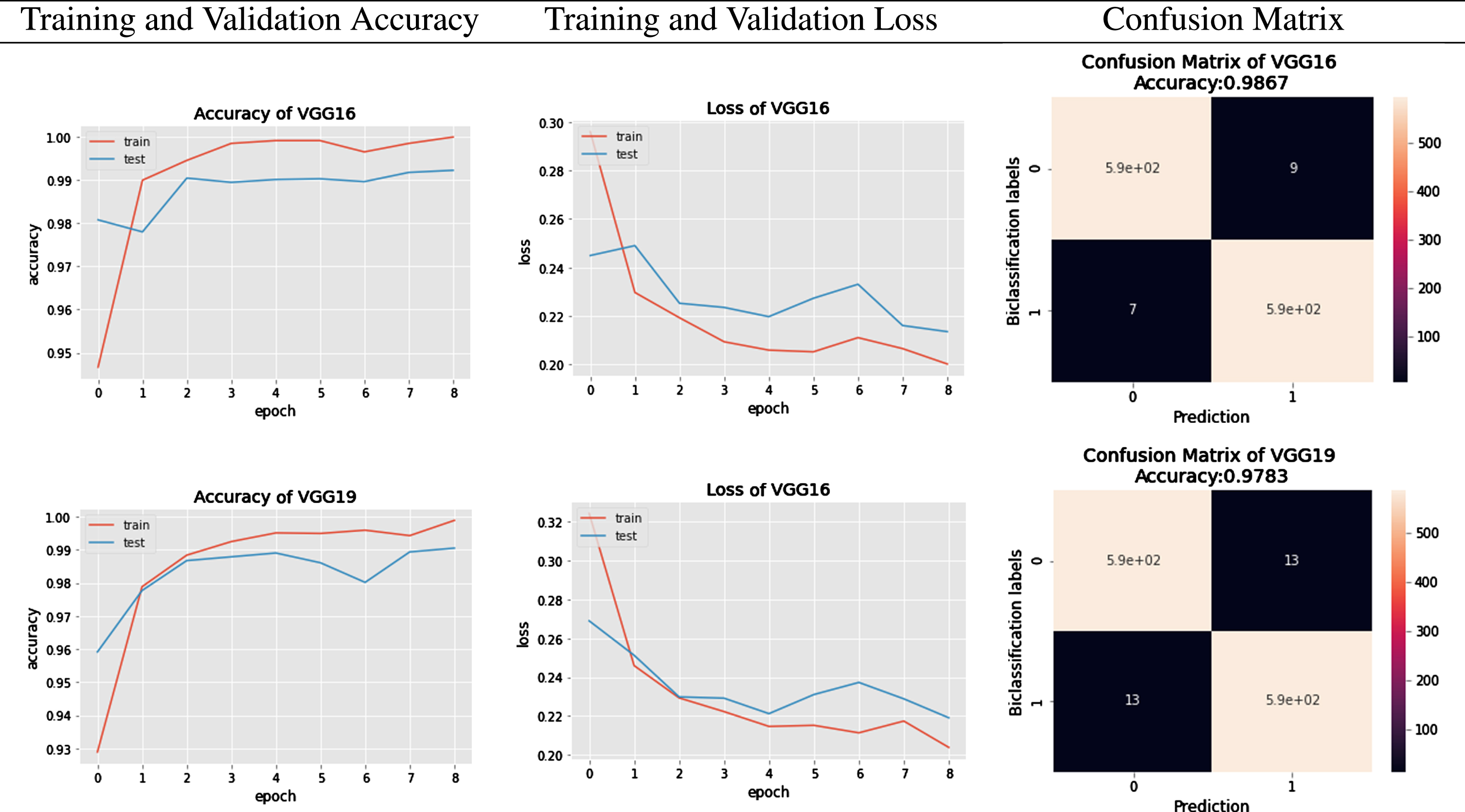 Results of VGG16 and VGG19.