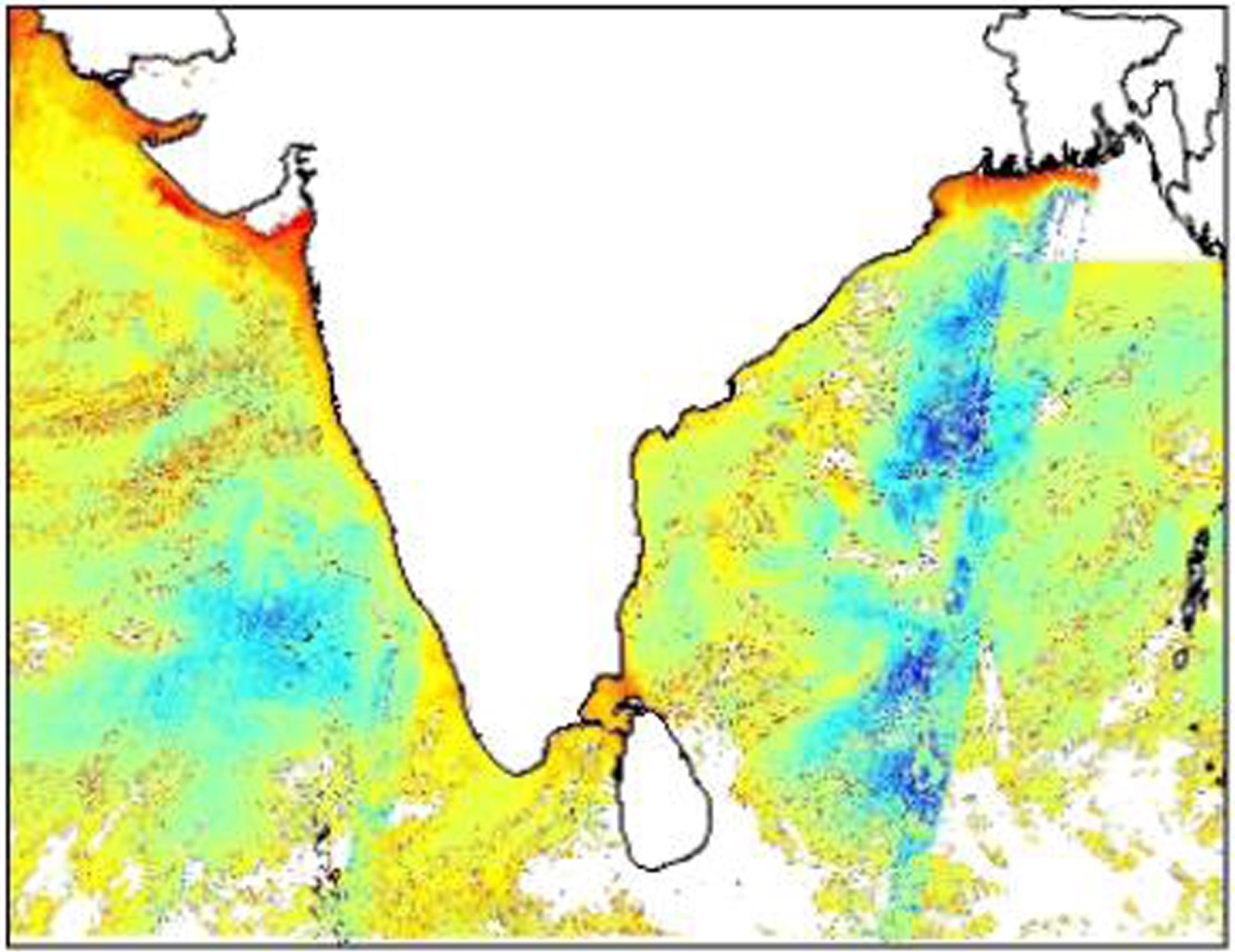 Retrieved Oceansat-2 Satellite Data Chlorophyl Image.