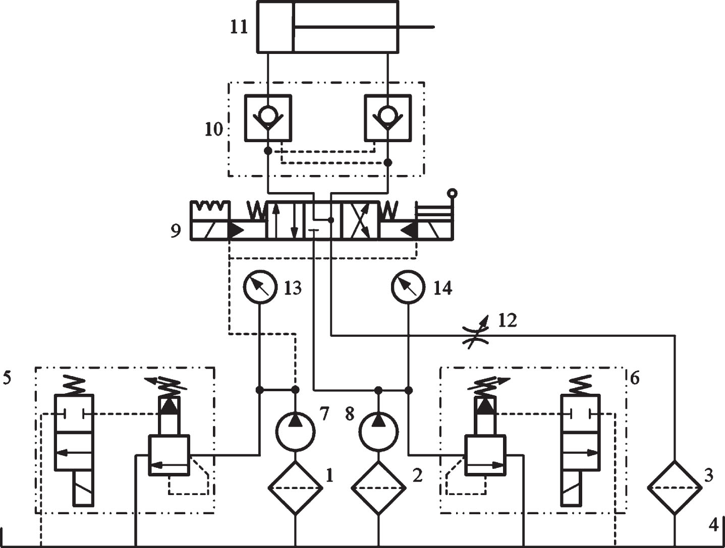 Principal diagram of hydraulic height adjustment system.