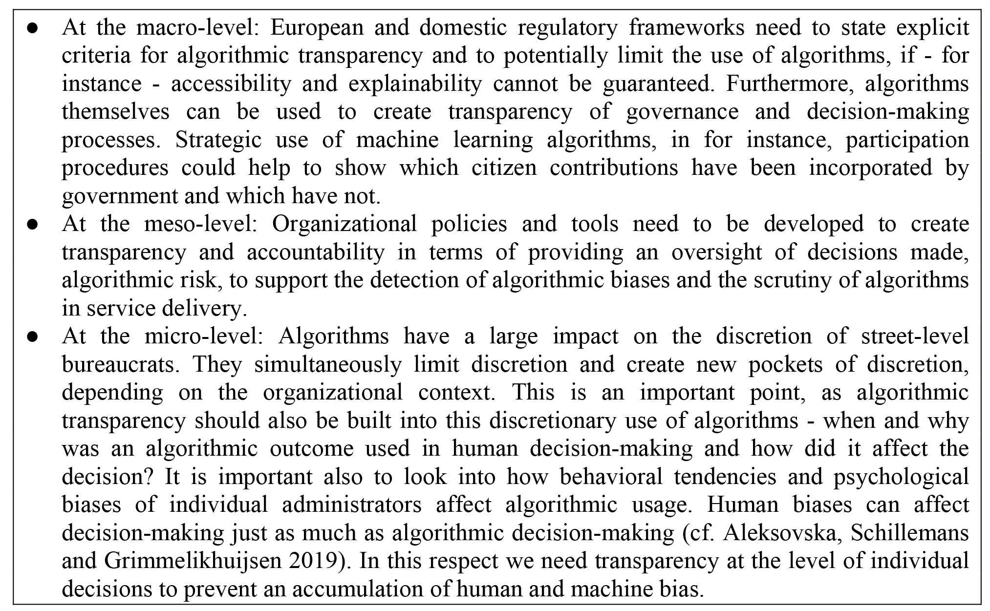 Areas for improvement of algorithmic transparency and decision-making.
