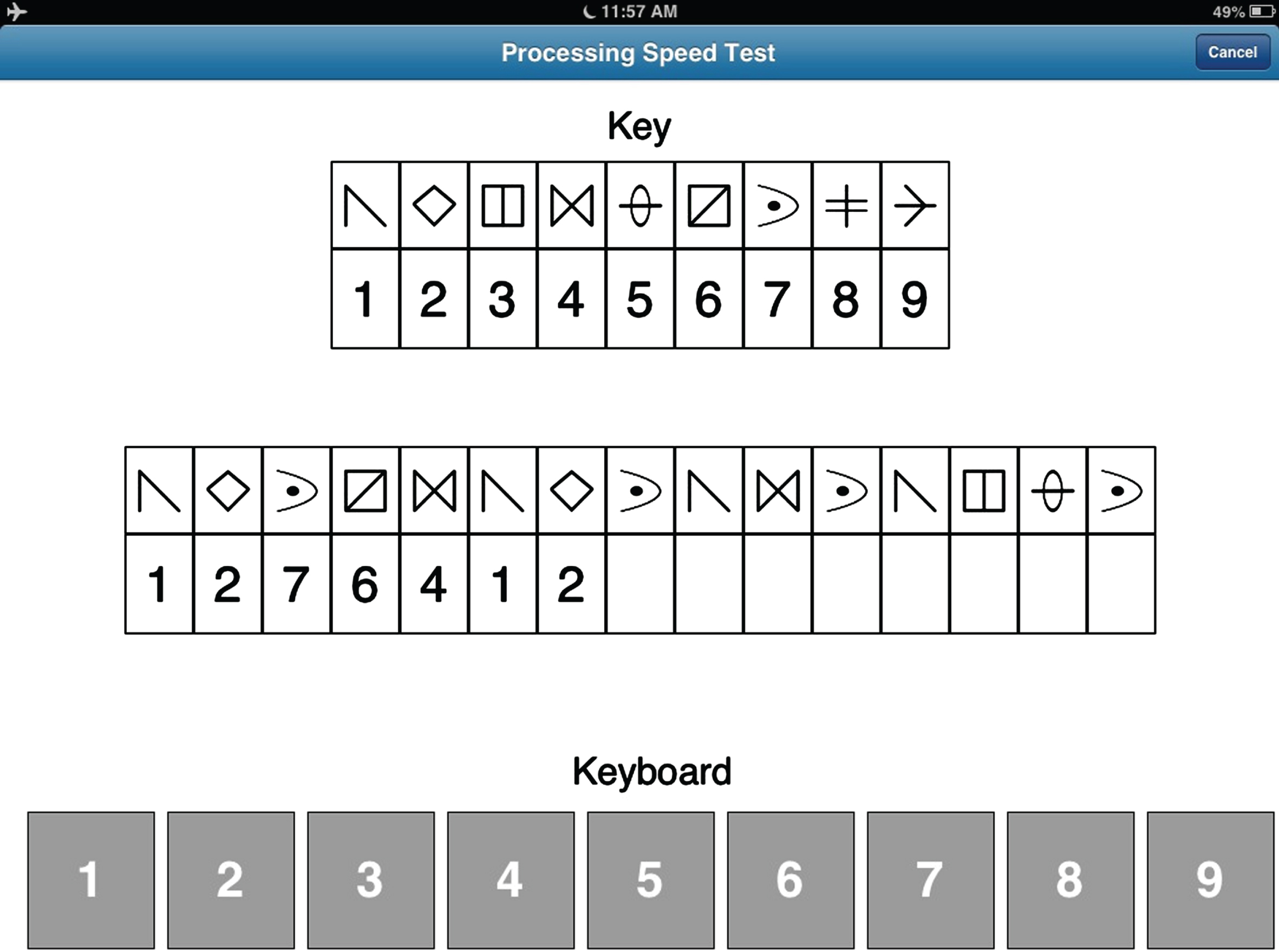 Screenshot of the Processing Speed Test (see text for details).