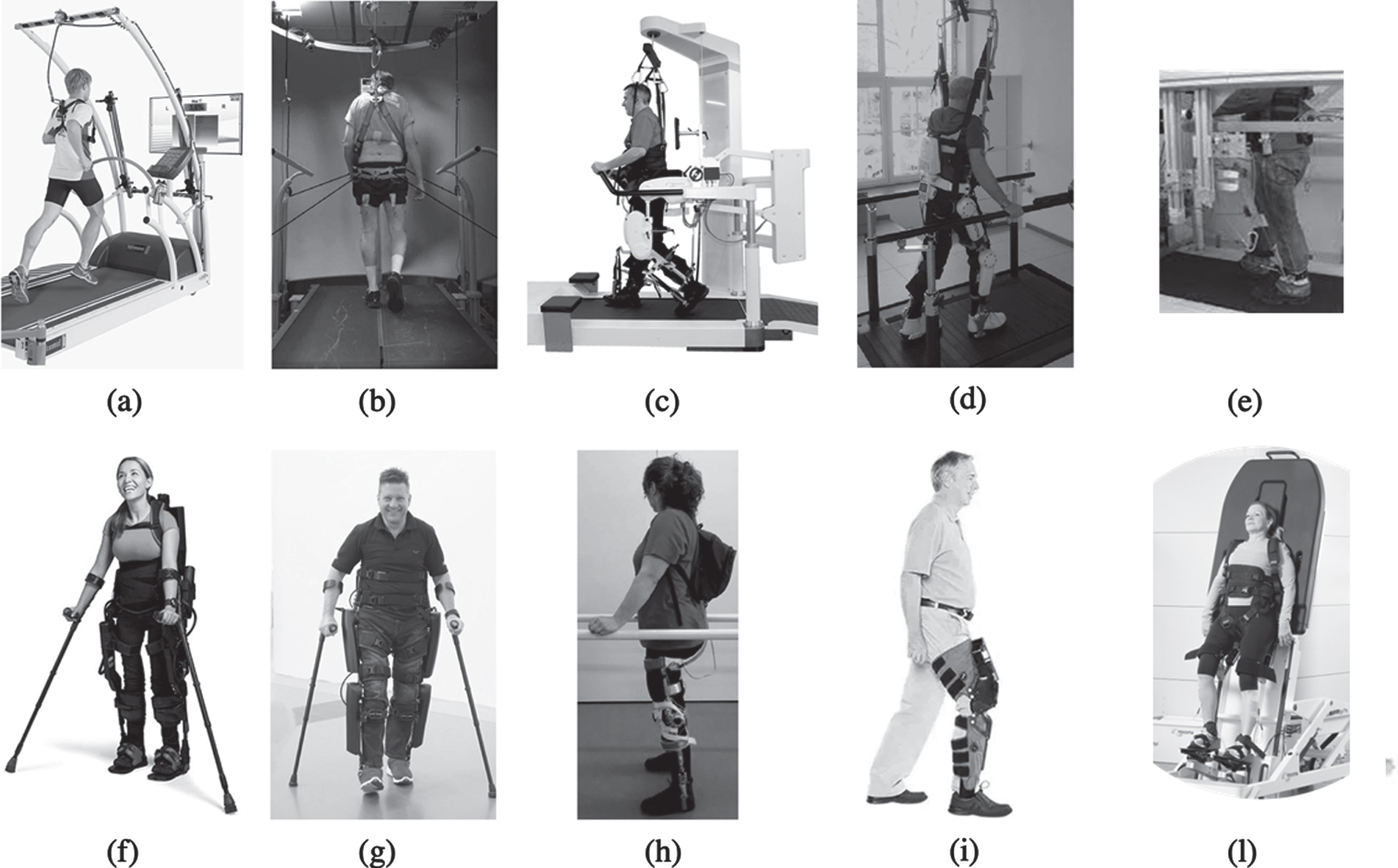 Devices used for balance rehabilitation in the studies reviewed within this paper. The devices were grouped into (a-e) TBD, (f-i) OGD and (l) TTD.