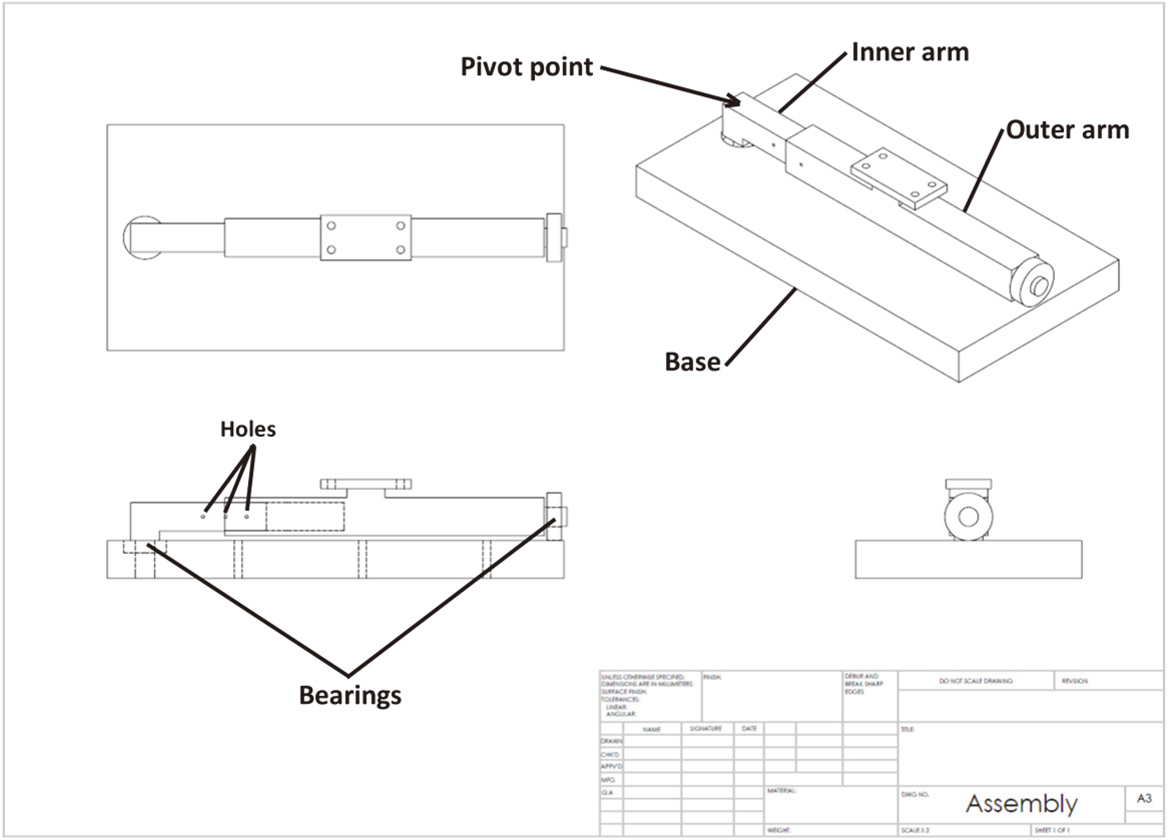 Horizontally dynamic armrest assembly drawing.
