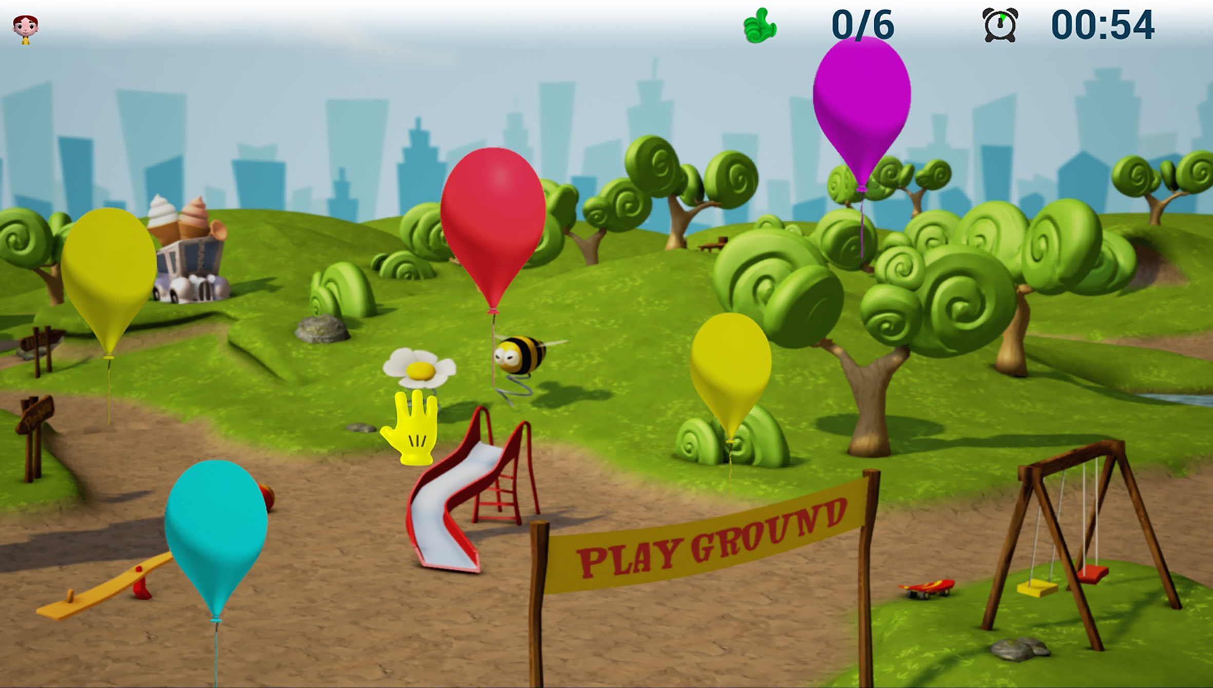 An example of game activity: the “blow the balloons game”.