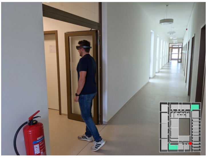 Scenario of an occupant independently leaving the building with the assistance of the HoloLens.