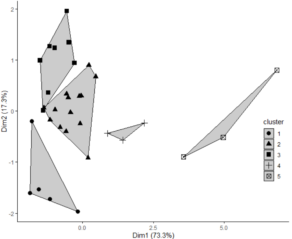 Clustering result using partitioning around medoid (PAM) algorithm.