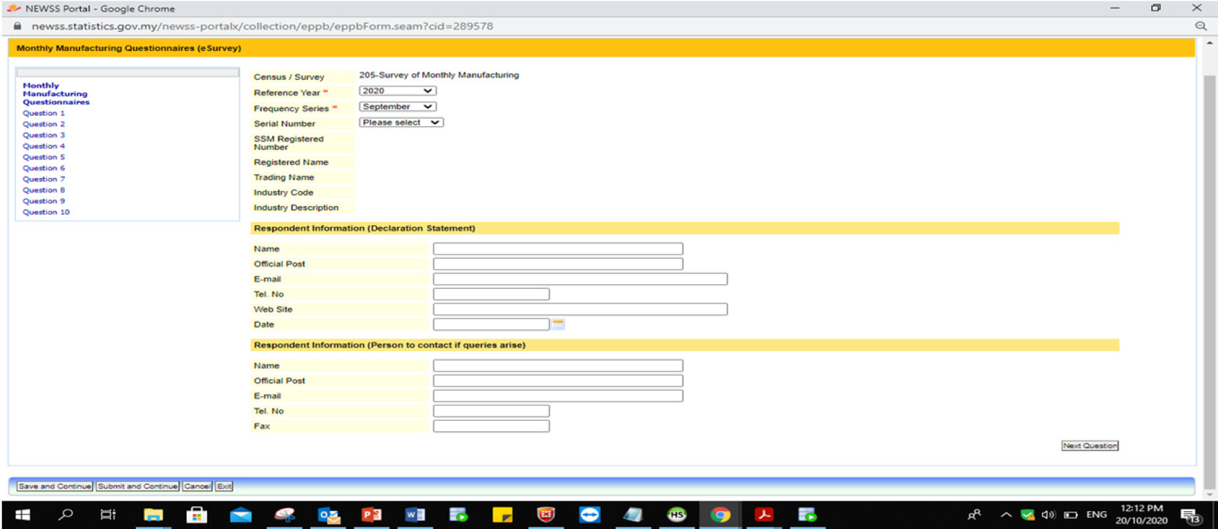 Electronic questionnaire design of monthly manufacturing survey.