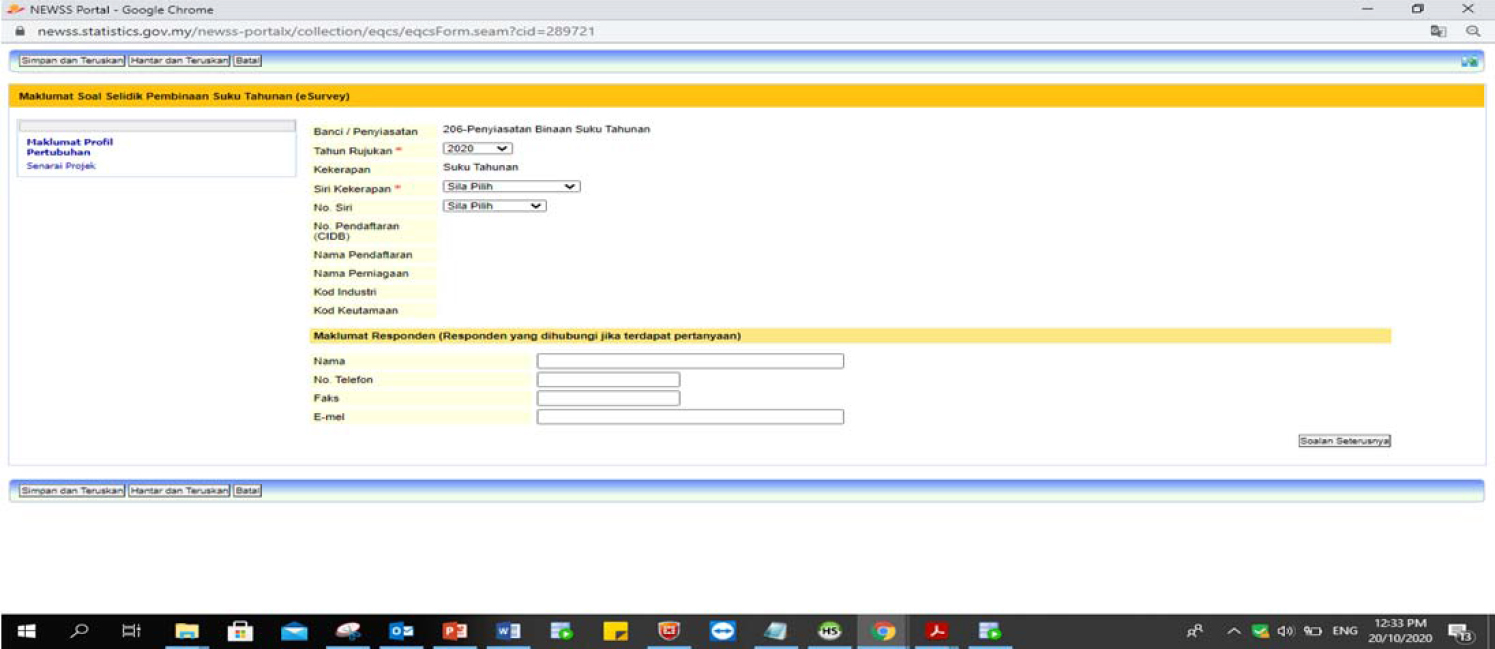 Electronic questionnaire design of quarterly construction survey.