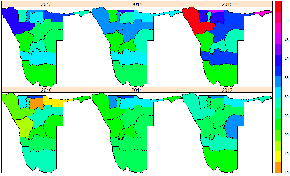 Spatial distribution of unemployment rates over the period 2010–2015.