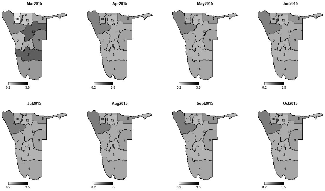 Monthly incidence rate ratios of maintenance grant for 2015.