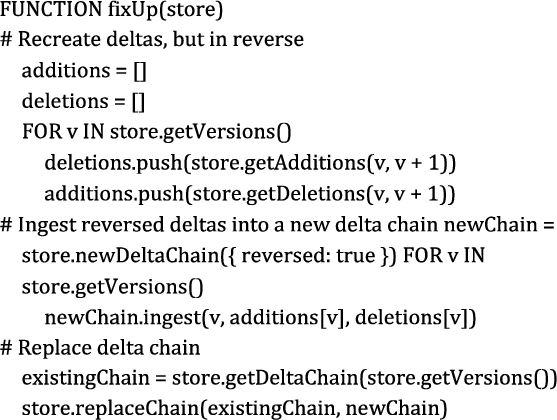 Fix-up algorithm for reversing an existing bidirectional aggregated delta chain