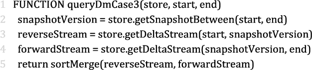 Delta materialization algorithm for triple patterns that produces a triple stream when the version range crosses the snapshot boundary