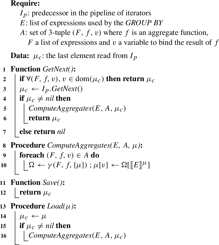 Server-side preemptable SPARQL aggregates iterator