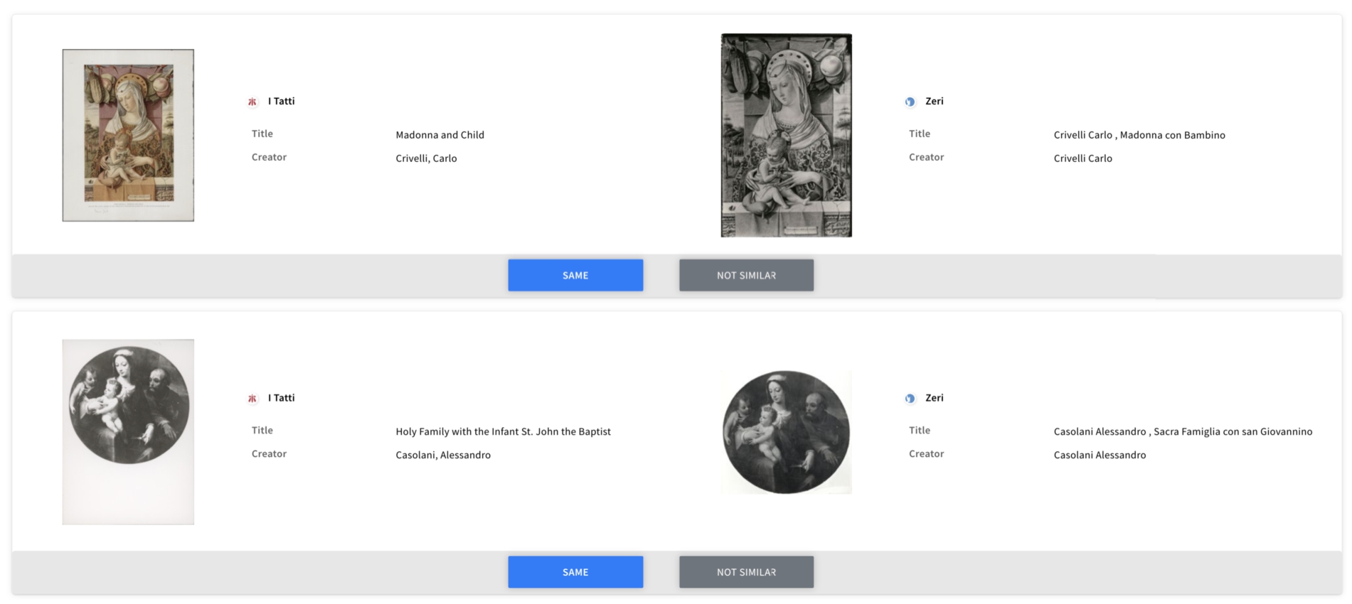 Simplified view: comparing images and metadata from Pharos collections.