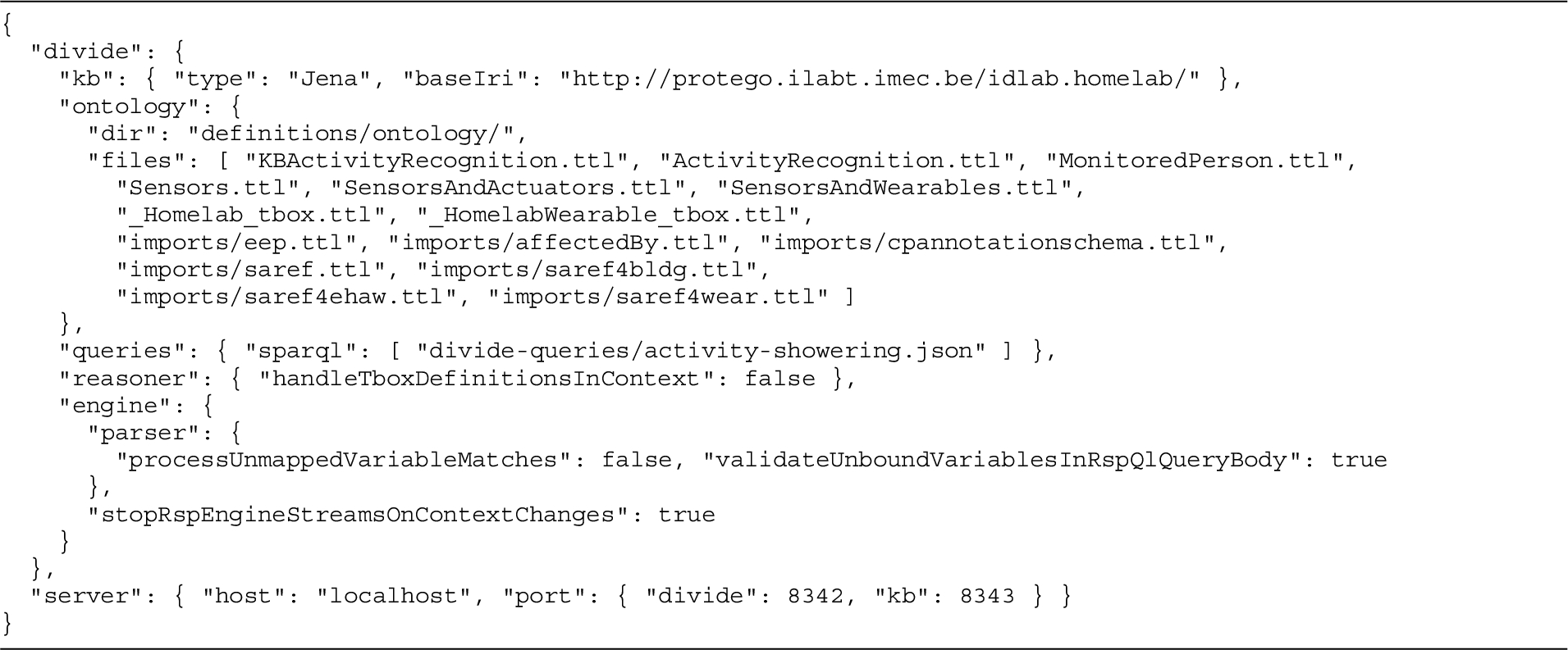 Example JSON configuration of the DIVIDE system.