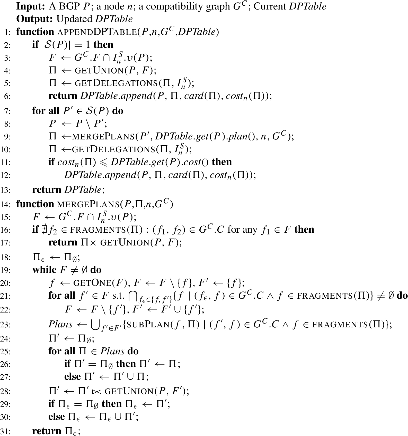 Append DP table for a specific subquery