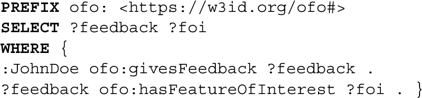 Querying the feature of interest of feedback given by John Doe
