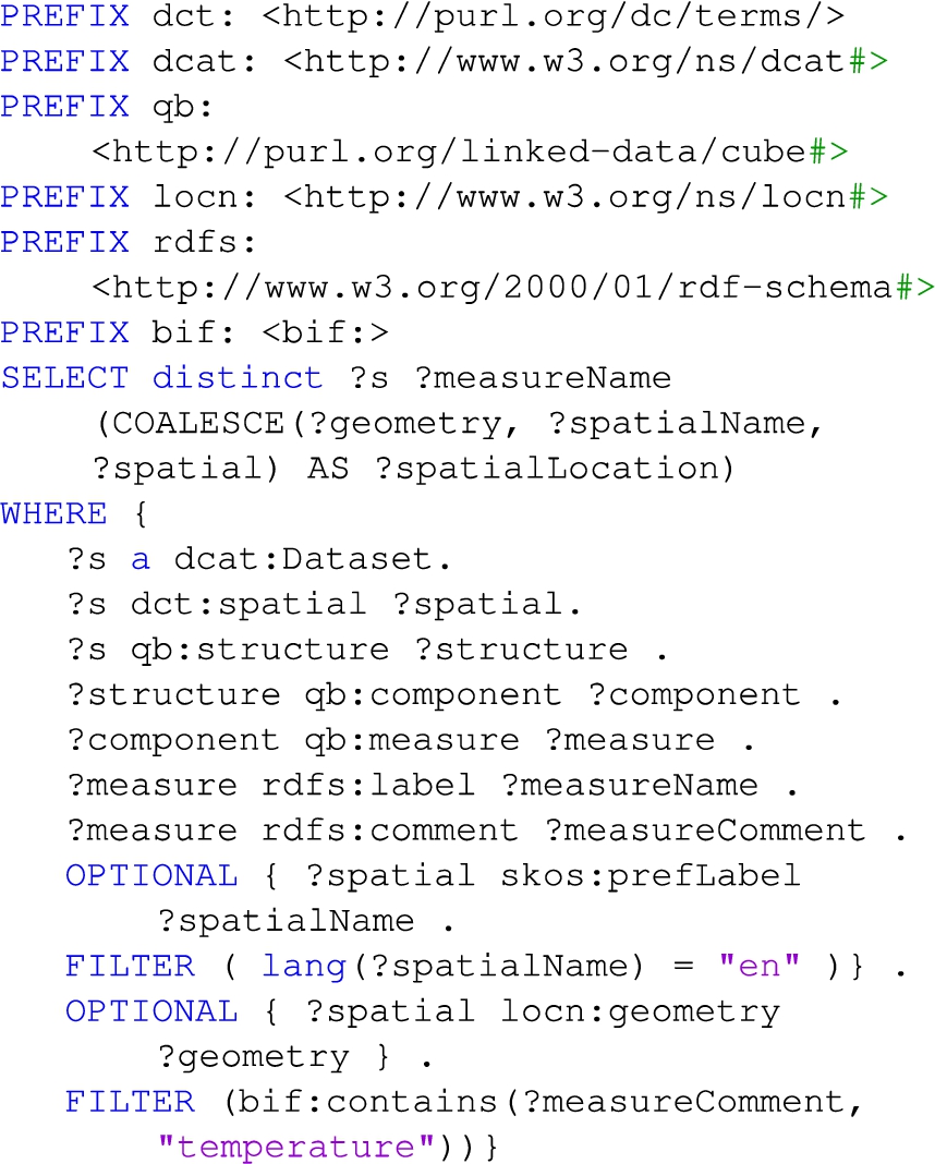 Query 3: retrieves all datasets that measure temperature