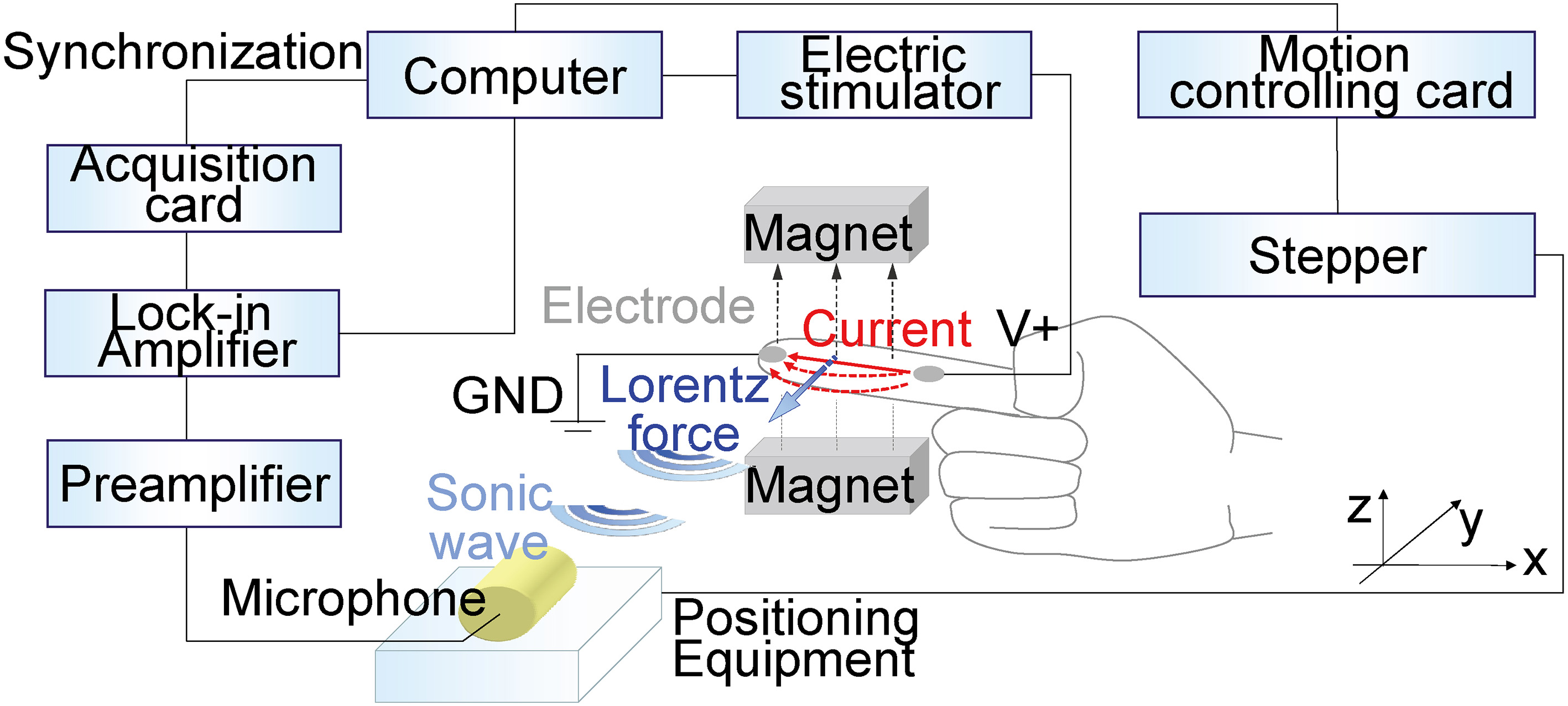 Scheme for detecting a MA wave using electric stimulating current.