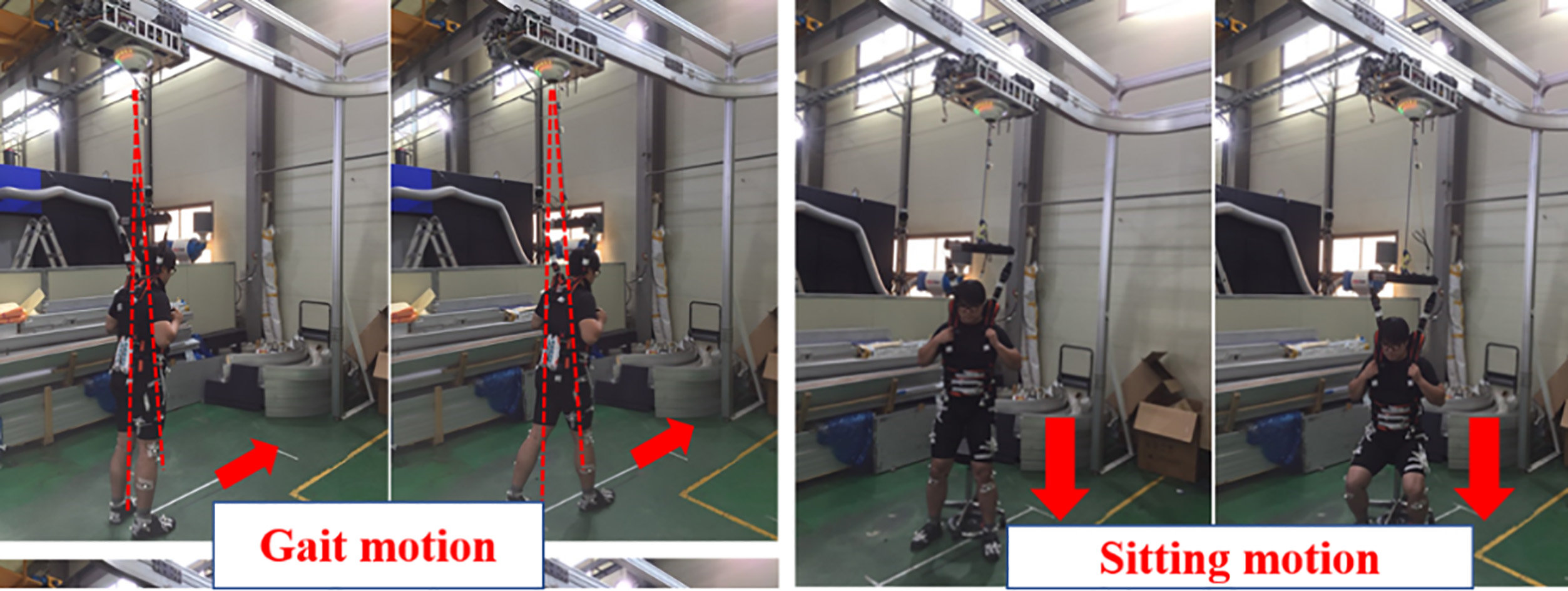 Apparatus of the gait and sitting motion using the motion detection function of the rehabilitation training system.