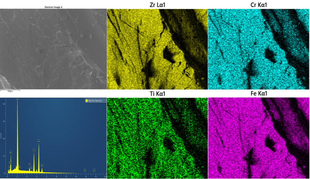 FE-SEM and EDS mapping of Zr0.9Ti0.1Cr0.6Fe1.4.