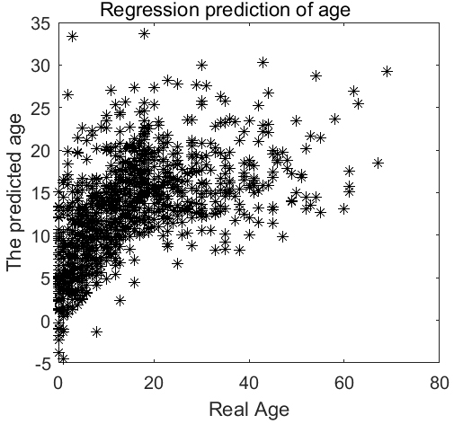Regression prediction of age based on facial feature points.