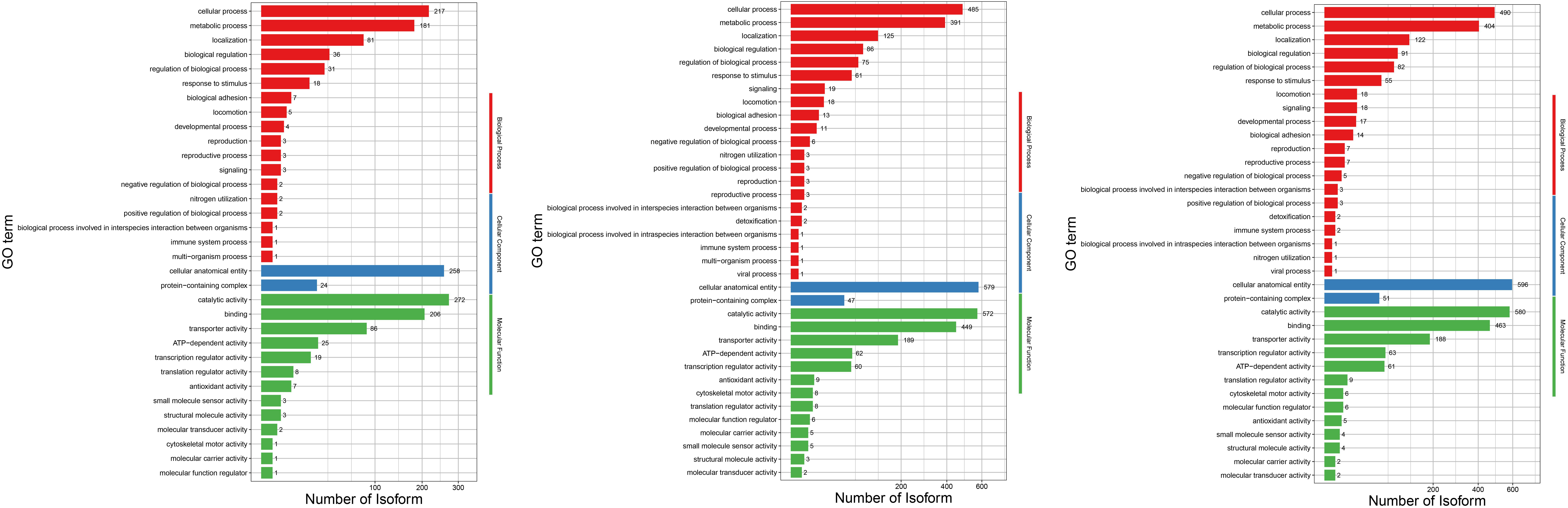 GO enrichment scatter plot of differentially expressed genes. A: The vertical axis represents the name of the GO term, and the name is sorted according to the Qvalue from small to large. The horizontal axis represents the enrichment factor. The larger the enrichment factor, the greater the degree of enrichment; the size of the point represents the number of differentially expressed genes in this GO term how much to count; The color of the point corresponds to different Qvalue values, ranging from 0 to 1, the closer to zero, the closer to the lighter color, the more significant the enrichment, and select the 20 GO terms with the most significant enrichment (if the enrichment If there are less than 20 terms, all will be displayed), and the GO enrichment scatter diagram of differentially expressed genes in Fig. 4 is drawn.