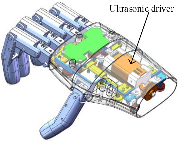 Prosthetic hand with ultrasonic driver.