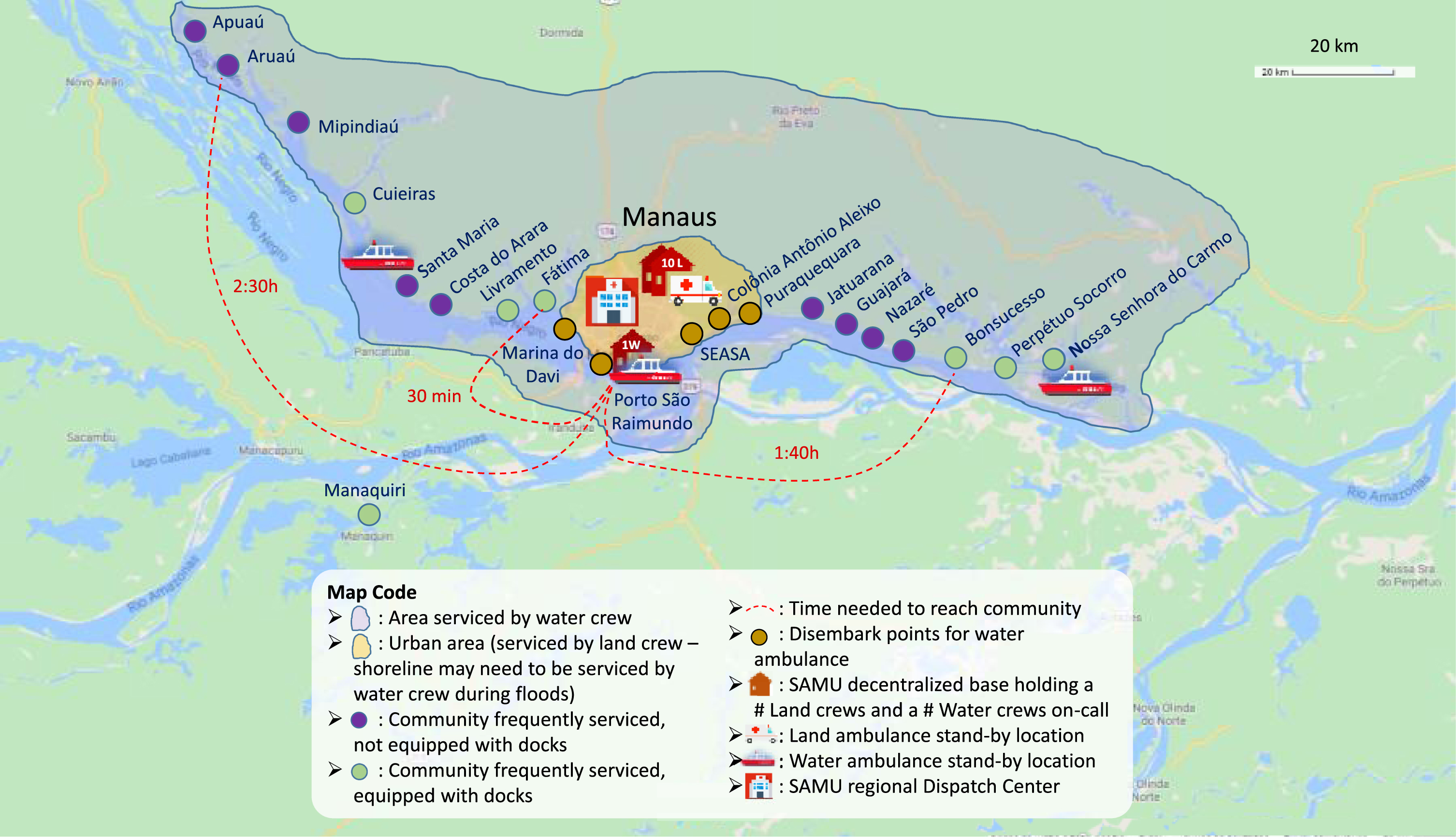 Operation map for the regional coordination of Manaus, Amazonas state.