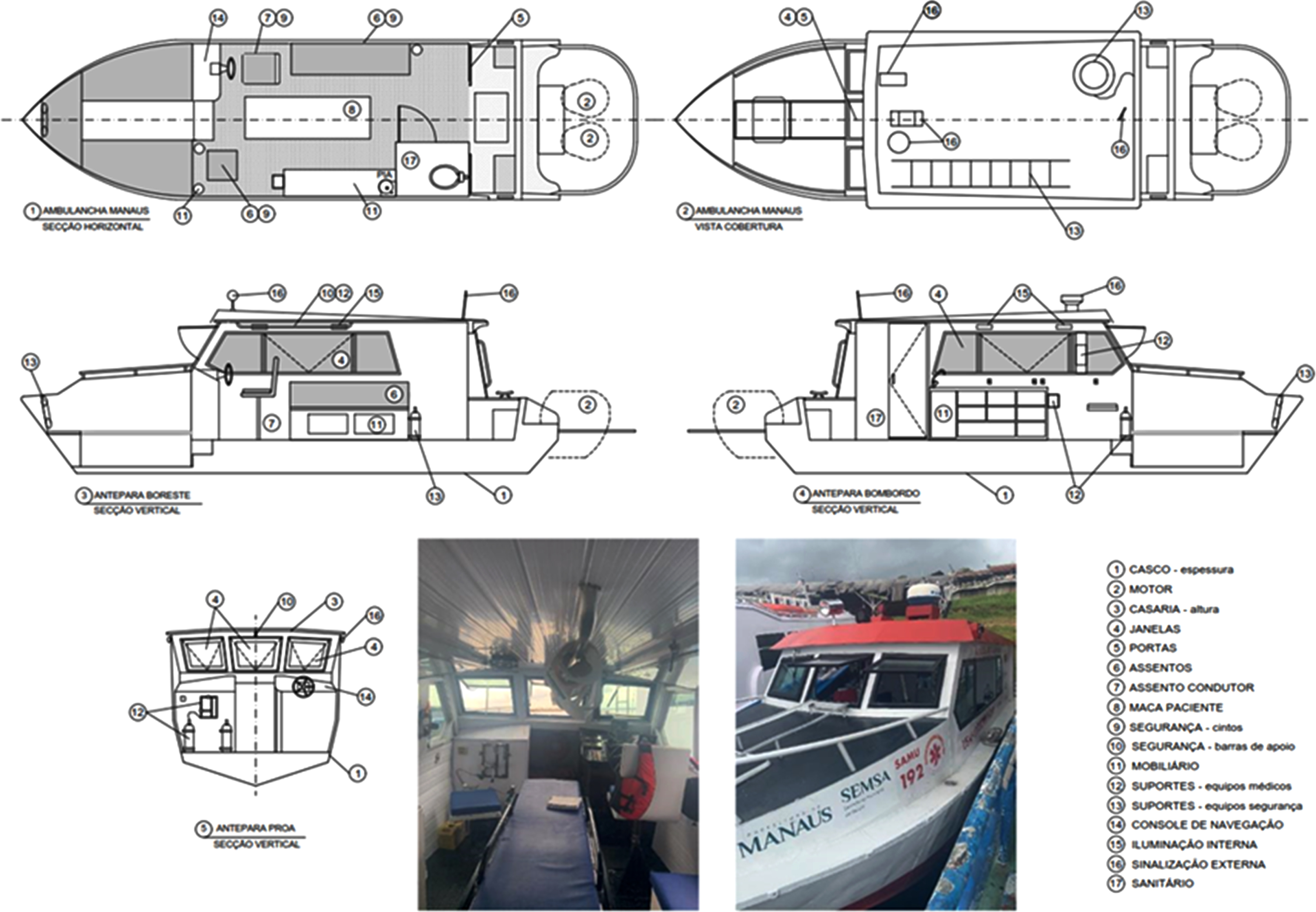 Technical drawing of the main water ambulance from the regional coordination of Manaus, Amazonas state.